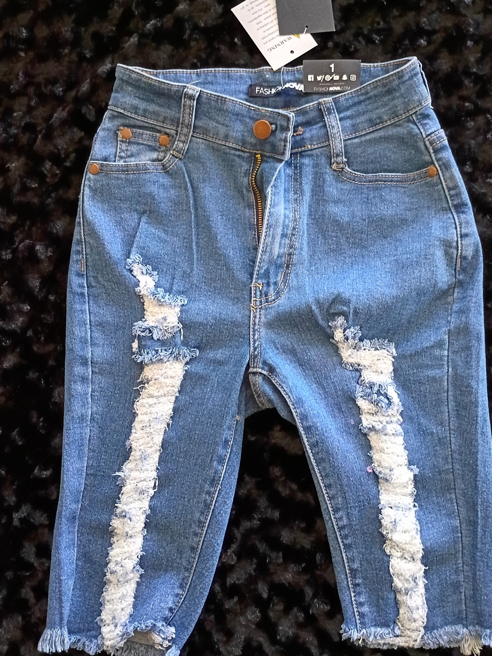 Fashion Nova Blue High-Rise Distressed Denim Shorts